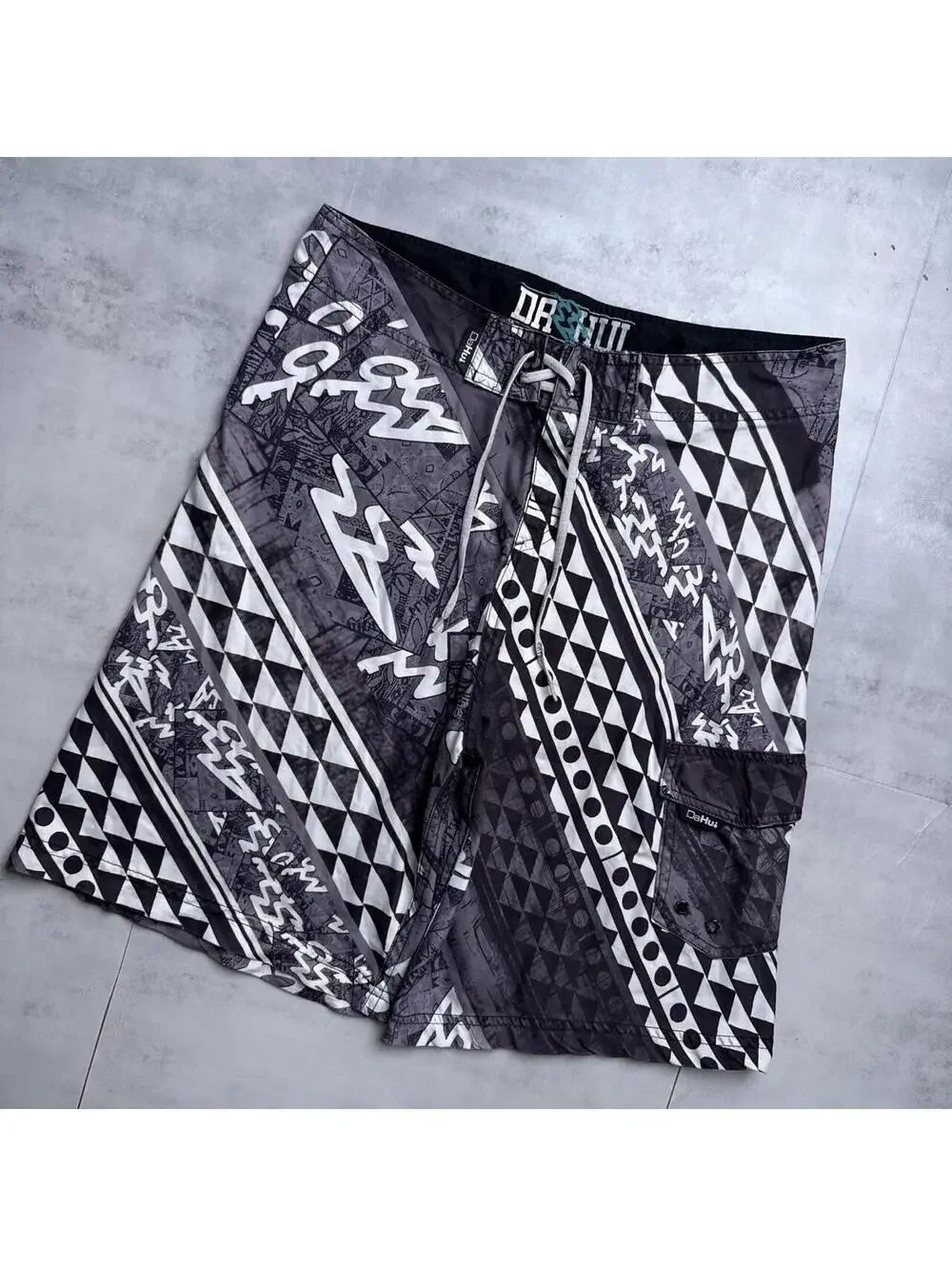 Y2K DR HUI Surf 00s Board Gray Print Shorts